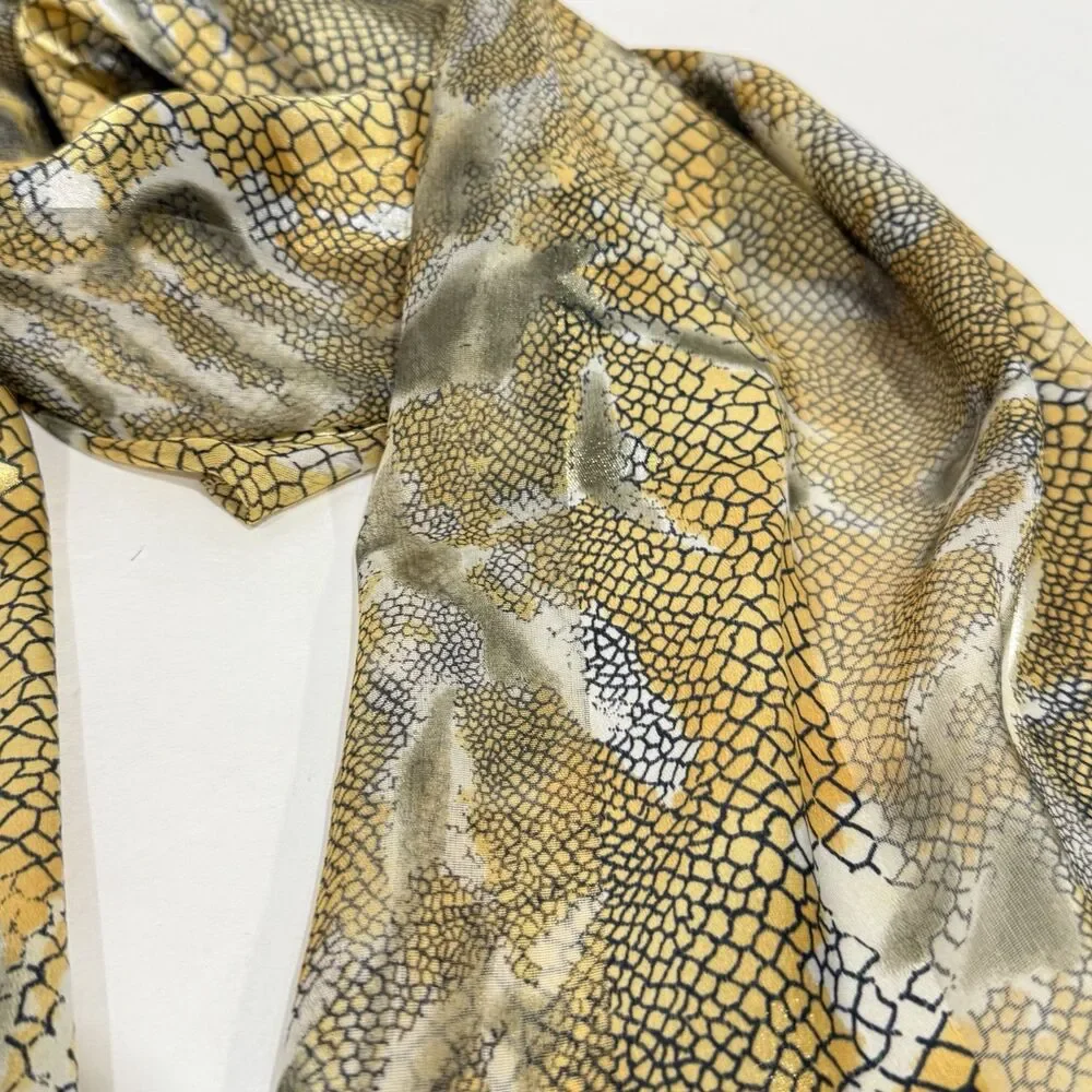 Women’s Snake Print Scarf Sheer Lightweight Gold Black Gray Animal Print Wrap